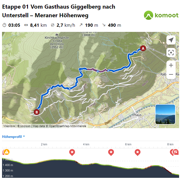 Etappe Gasthaus Giggelberg Unterstell Meraner Höhenweg